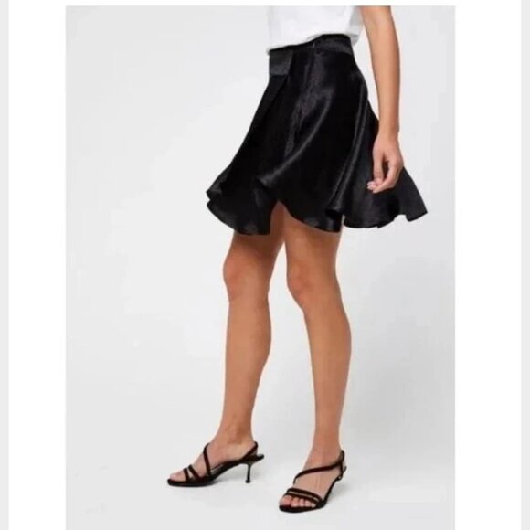 Free People Women's 0 Mini Skirt Starstruck Black Satin Star Print Faux Wrap New - Picture 3 of 5